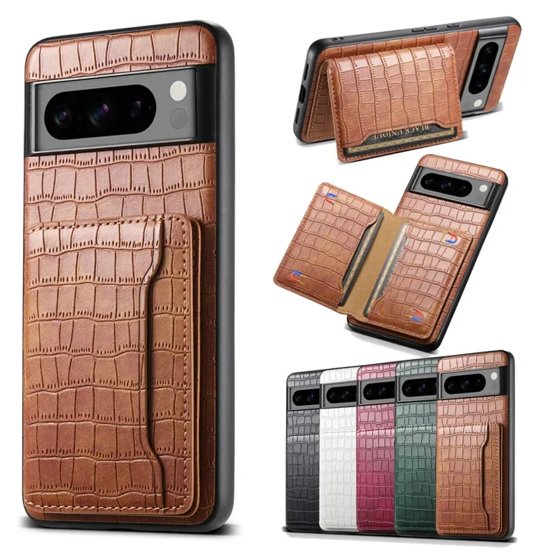 Luxury Multifunctional Crocodile Pattern Leather Phone Case Coque For Google Pixel 9 8 7 6 Pro 6A 7A 8A 9Pro Holder Shell Cover