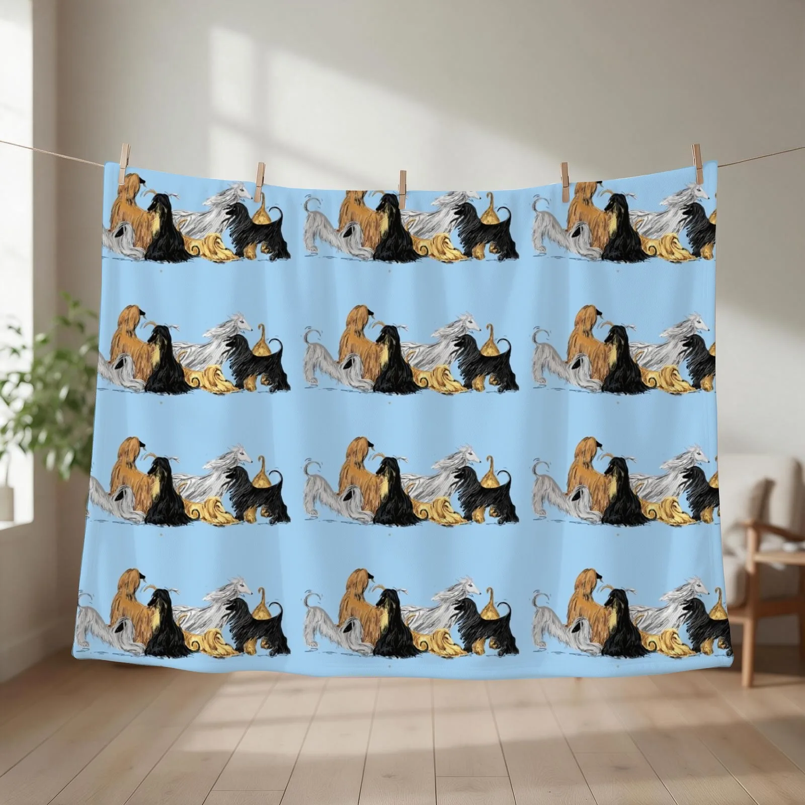 Afghan hounds, on blue Throw Blanket sofa bed Camping Luxury Designer heavy to sleep Blankets
