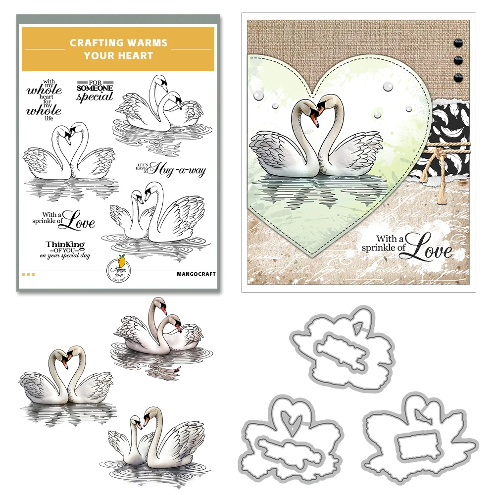 Mangocraft Spring Day Swimming Goose Cutting Dies Clear Stamp DIY Scrapbooking Metal Dies Silicone Stamps For Cards Albums Decor