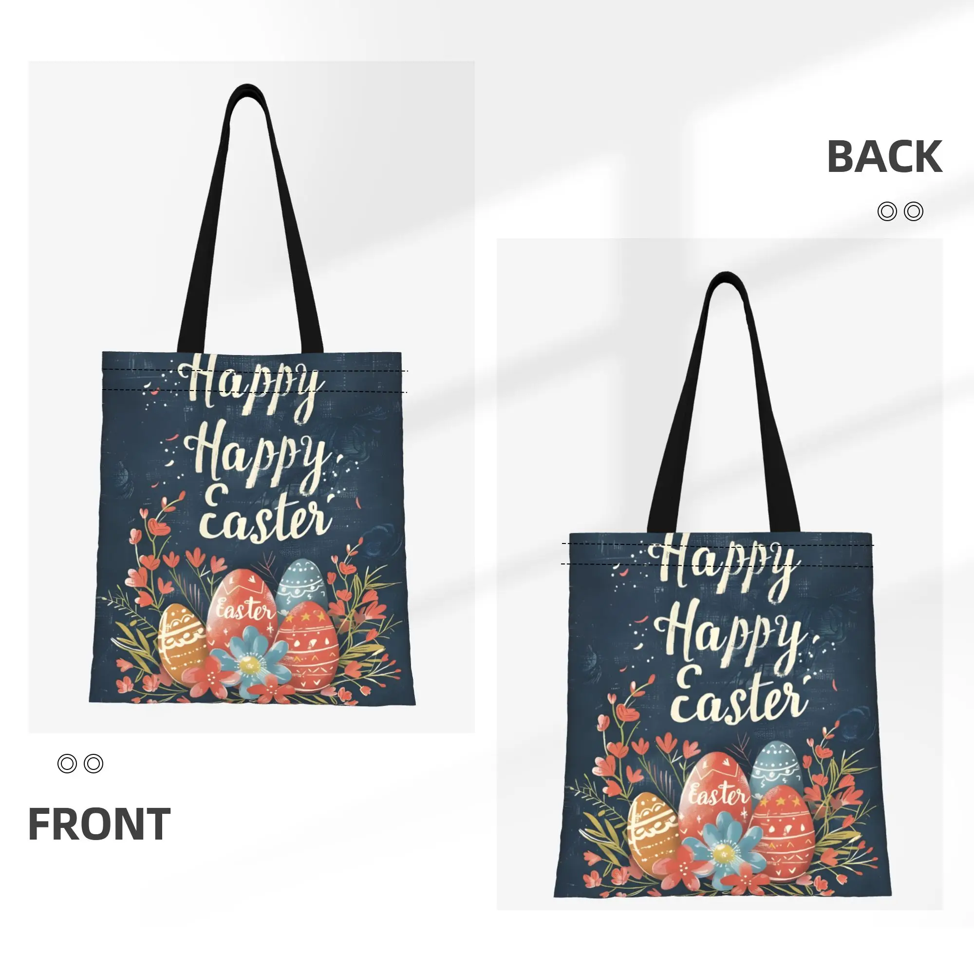 1PC Large Capacity Floral Spring Easter Bunny Vibes Canvas Tote Bag Foldable Chic Pattern No Closed Design