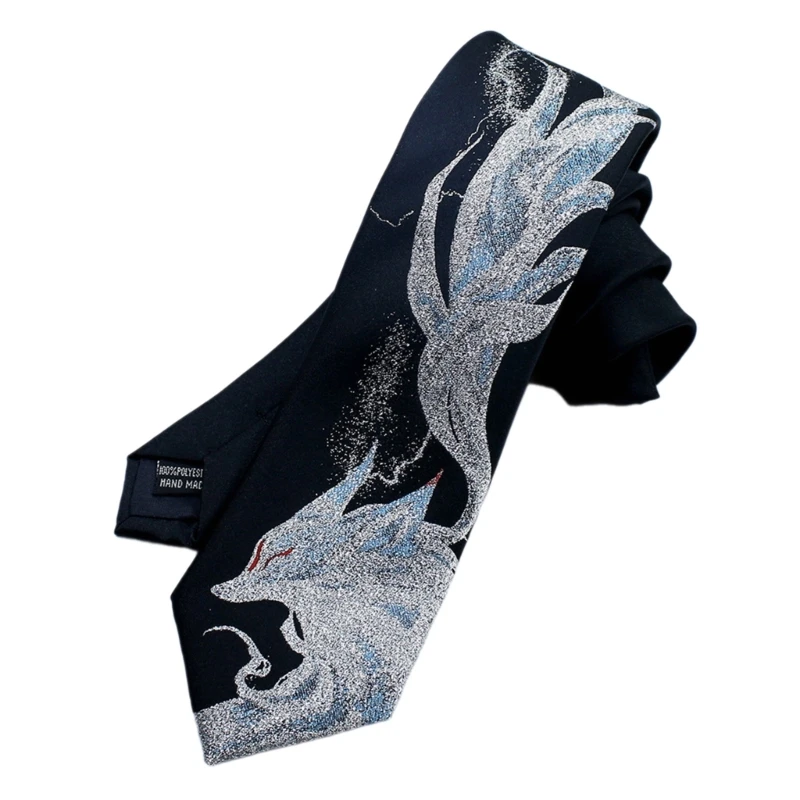 

Jk Neckties Embroidery Nine Tailed Foxes Pattern Neck Tie for Teen Girl