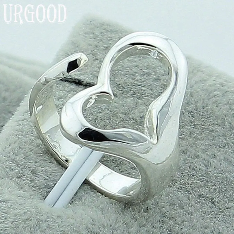 925 Sterling Silver Heart Open Ring For Women Man Party Engagement Wedding Romantic Fashion Jewelry Gift