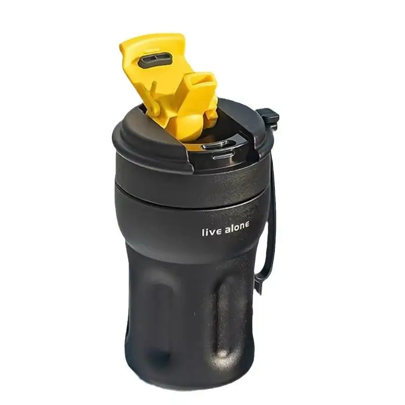 كوب قهوة/زجاجة مياه من الفولاذ المقاوم للصدأ 316 مع كوب، مقبض محمول، قش مزدوج، زجاجة مياه معزولة بسيطة