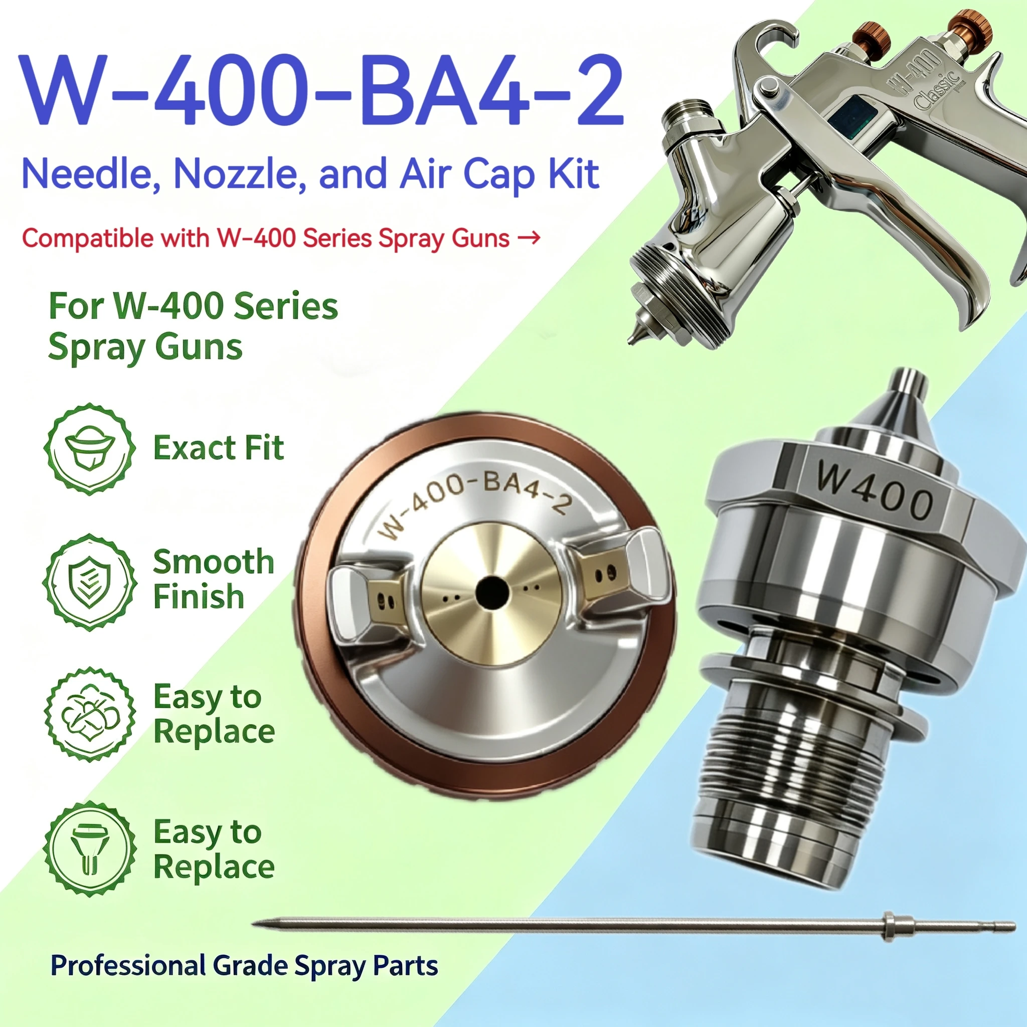 Japan W-400-BA4-2 three-piece Set（Needle,Nozzle,and Air Cap）Compatible with W-400 series spray guns High corrosion resistance