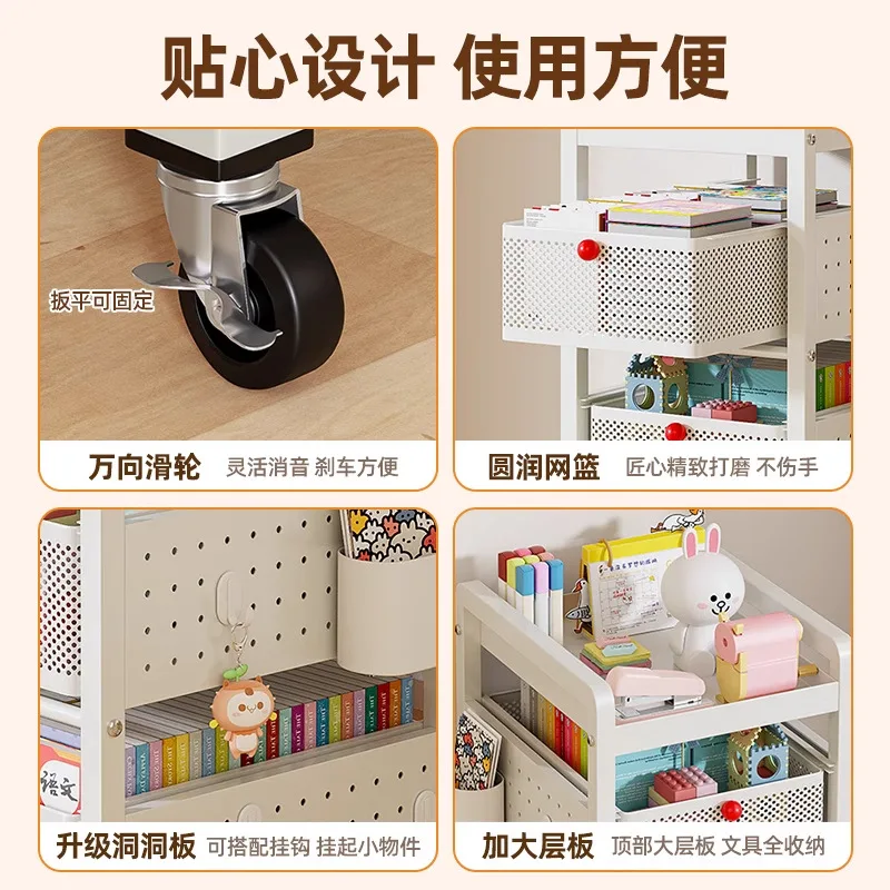 Movable Carbon Steel Schoolbag Storage Rack Under Desk Kids Book Organizer Cart Household Space Saving Storage Holder