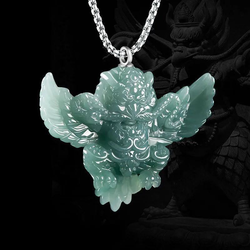 Natural Grade A Jadeite Jade S Maitreya Golden-winged Bird Pendant W Certificate