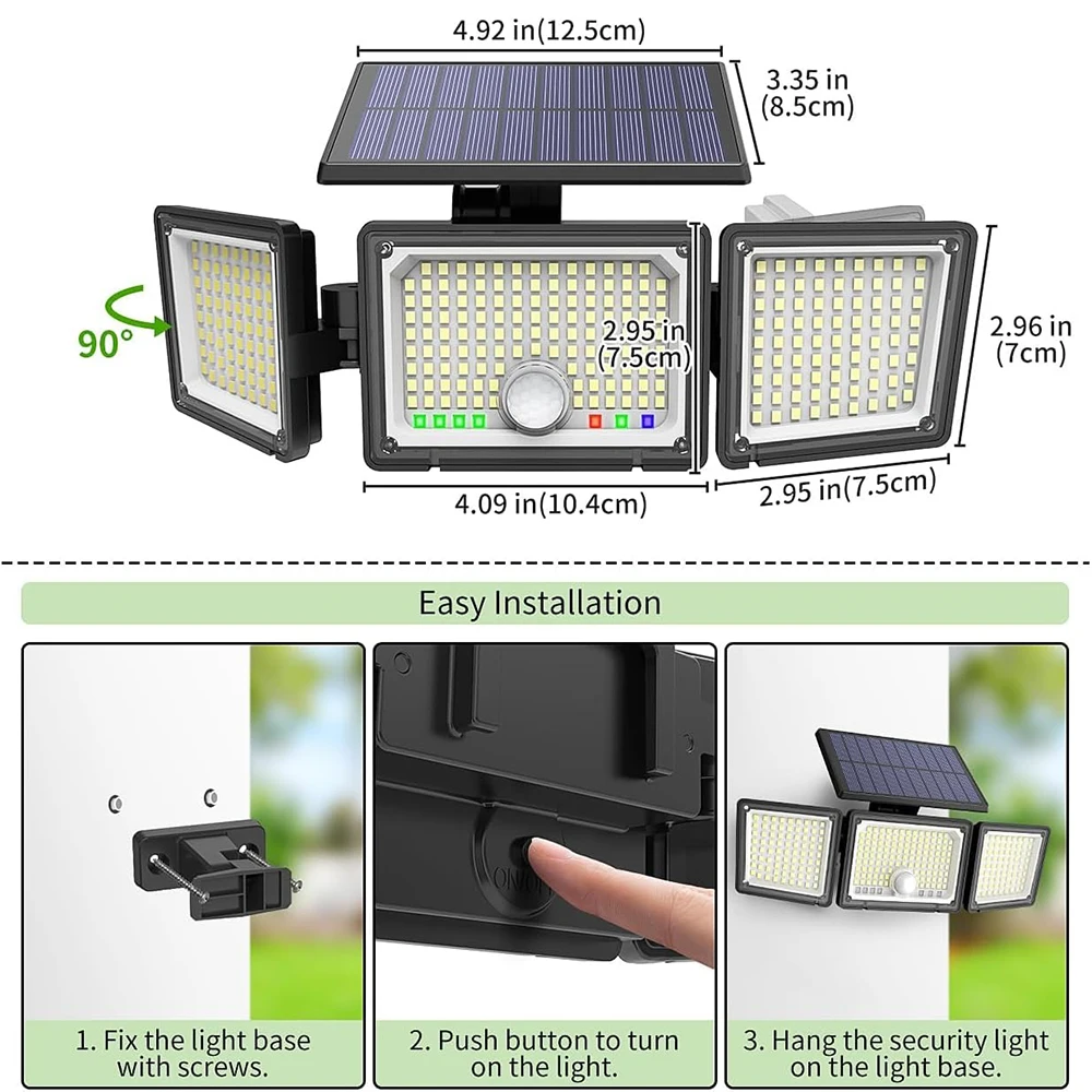 Obrázek 7: 1/2PCS solární outdoorové světel hnutí senzor, 3500LM 286 LED záruka povodeň lehký s vizuální battery&mode displej, 3čepel osvětlení režimech