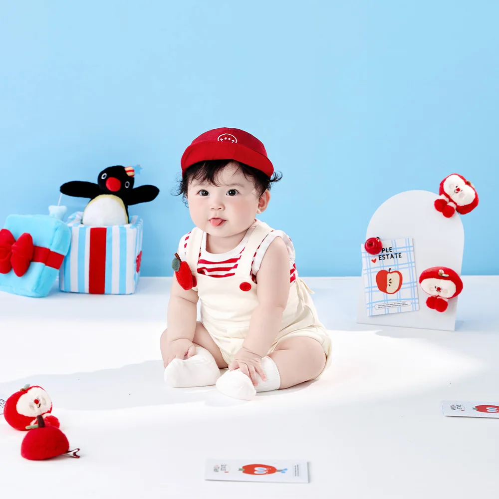 1st Birthday Apple Party Theme Baby Photography Props Baby Photo Costume Set Cartoon Decorations for Studio Toddler Shoot Props