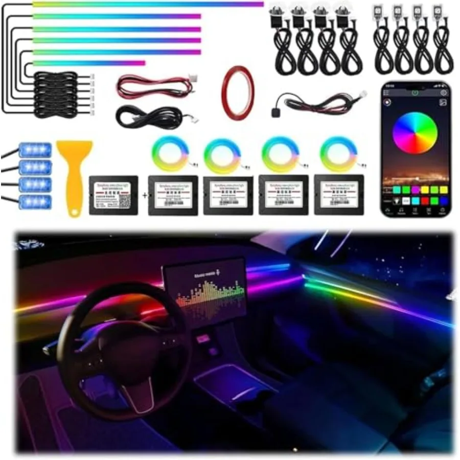 

【Spot goods】Acrylic Interior Car LED Strip Light Dreamcolor 22-in-1 RGB Ambient Lighting with APP 16 Million Colors 175in 600LE