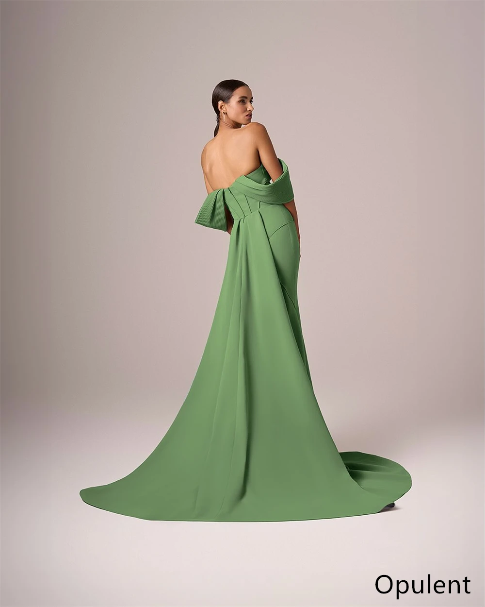 

Customized Temperament Green Jersey Evening Dress Boat Neck Off the Shoulder Sleeveless Bespoke Occasion Gowns Vestido De Festa
