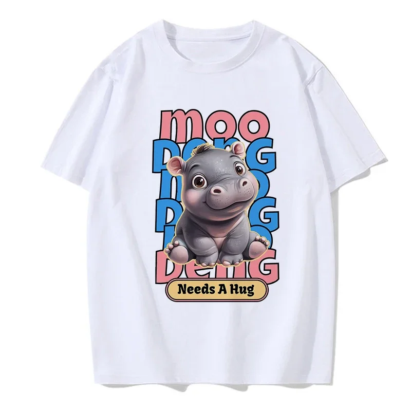 Funny Baby Hippo Moo Deng Tshirt Kawaii Cartoon T Shirt Harajuku Y2k Tees Tops Men Women Fashion EU Szie T-shirt Mange Clothes