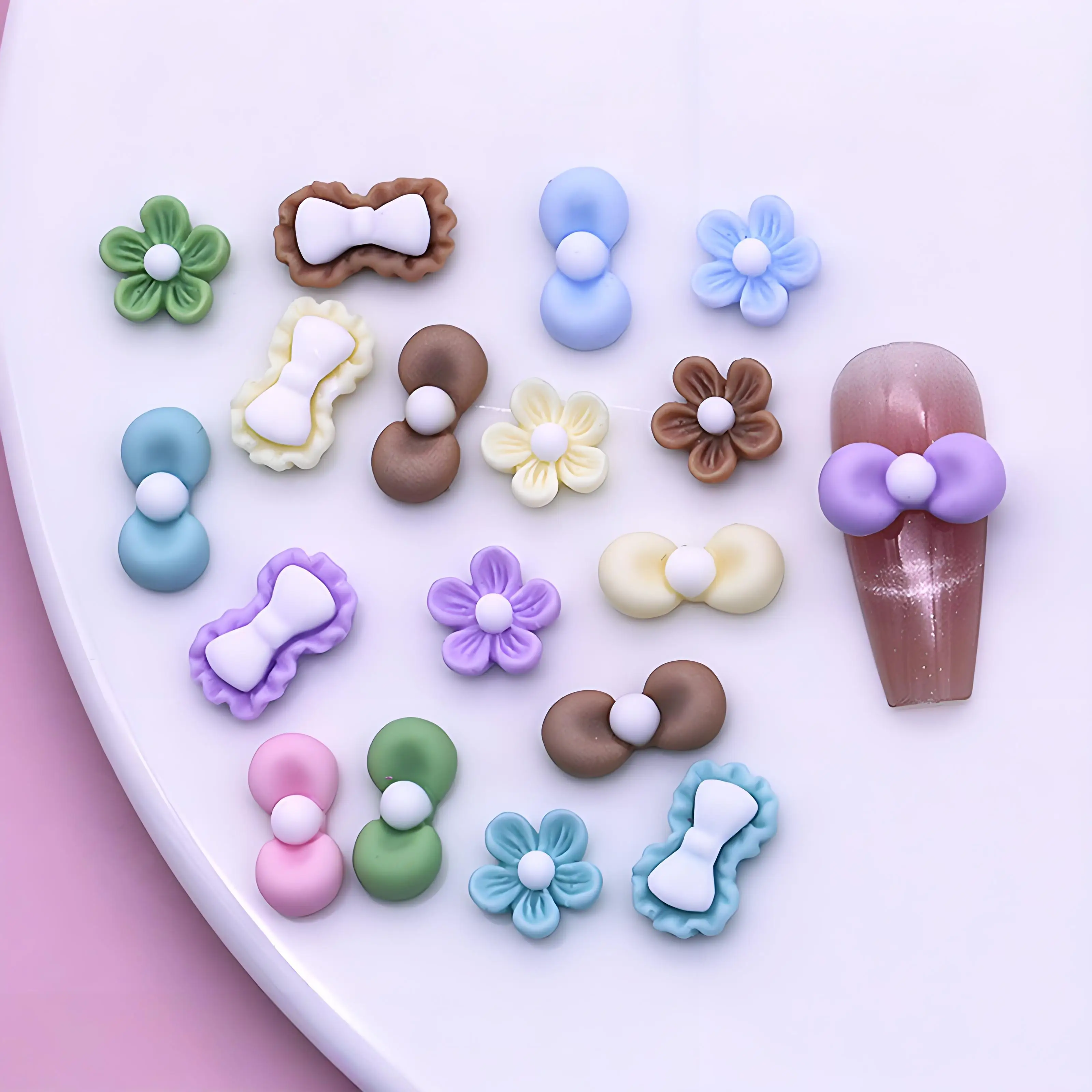 

50PCS Mixed Colors 3D Acrylic Bow Nail Art Charms Flower Accessories Parts For Manicure Decor Nails Decoration Supplies Material