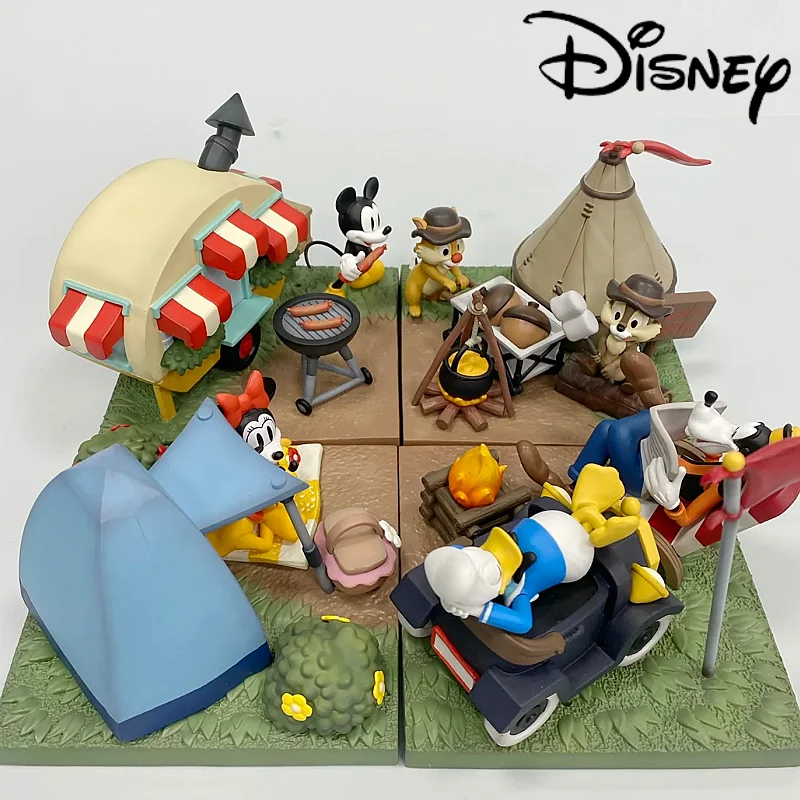 

Disney Mickey Minnie Camping Series Figurine - Cartoon Mouse Donald Duck Goofy Chip 'n' Dale Pluto Toy Model for Collectors