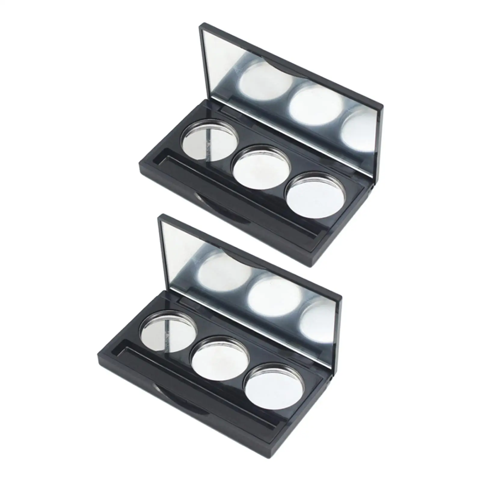 2 Pieces 3 Grids Empty Eyeshadow Box, Round Aluminum Pans Storage with Mirror sub Boxes Eye Shadow Women Girls