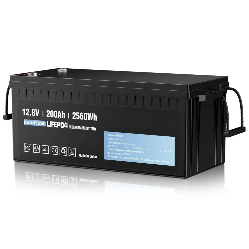 

12V 200Ah LiFePO4 Battery, Built-in BMS,4000+Cycles, Perfect for Trolling Motors, Boat, Marine, Rv, Solar、Emergency, Customized