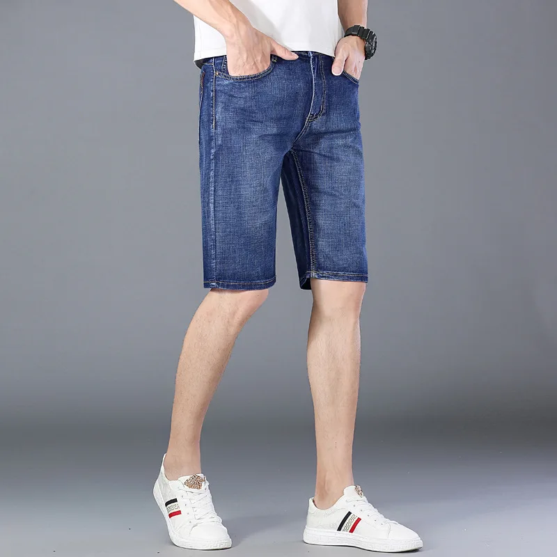 Men Slim Fit Denim Shorts Summer Straight Leg Stretch Streetwear Pants Fashion Casual Thin Cotton Jeans Shorts Bermuda Masculina