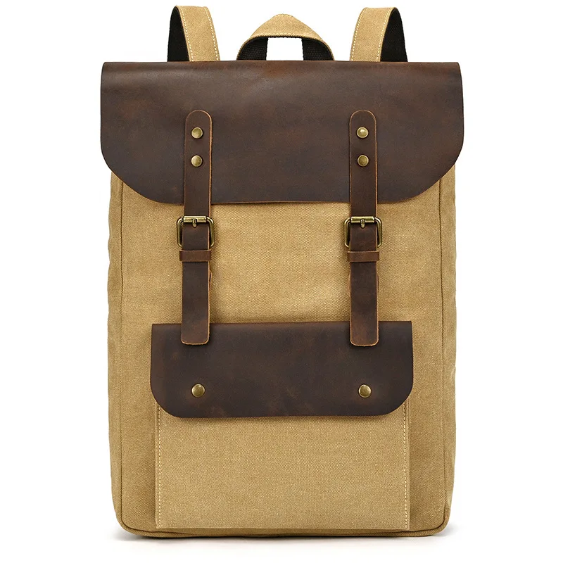 

Retro canvas with mad horse leather backpack 16 inch men's large-capacity casual washed cloth shoulder travel bag