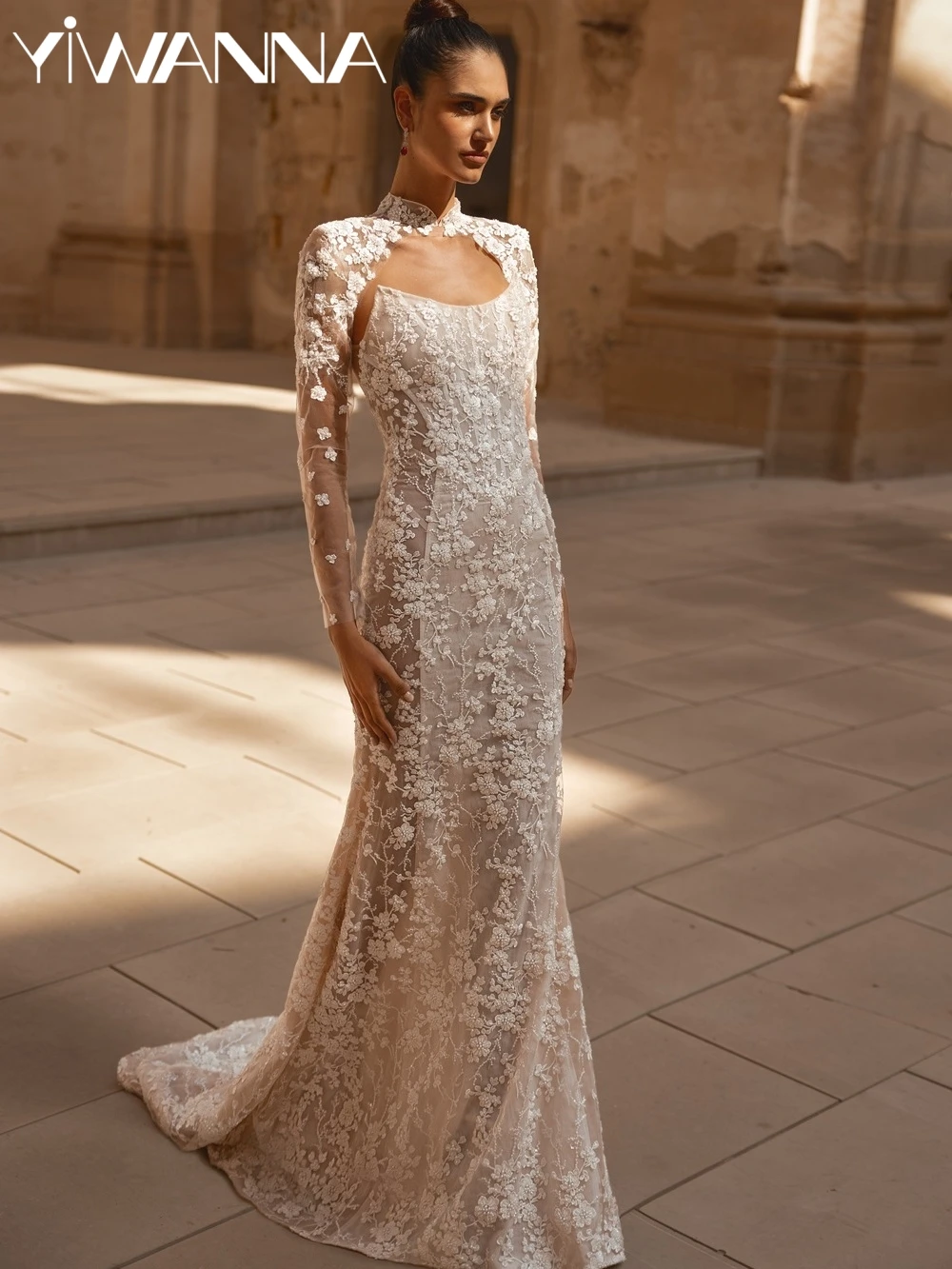 

Detachable Sleeve Beaded Appliques Wedding Dress Illusion Backless Mermaid Long Bridal Gown New Customized Dresses For Bride