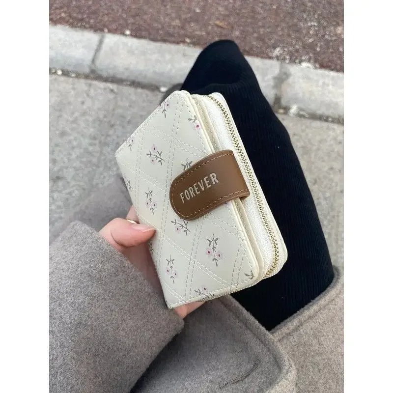 BOMO PU Leather Wallets for Women Flower Print Short Card Wallet Korean Style Fashion Casual Pretty Purses Bags for Women