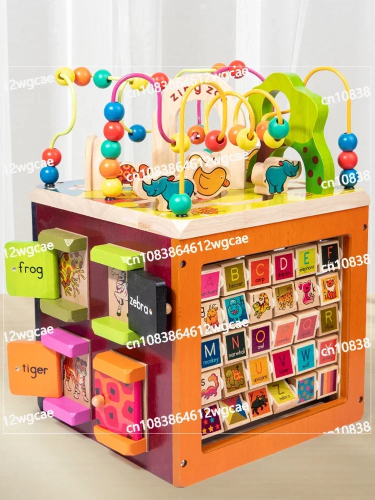 Wooden square beads for early education and intelligence toys for infants and young children aged 1-3 and a half