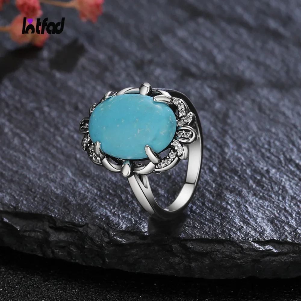 

New Style 925 Sterling Silver Rings Natural Turquoise Lapis Lazuli Ring Luxury Fine 10*14MM Moonstone Labradorite Jewelry Gift