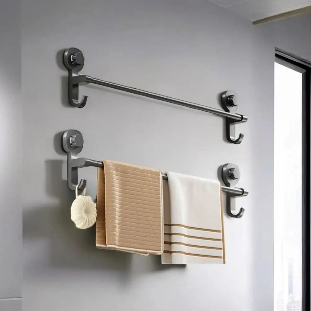 Powerful Suction Suction Cup Towel Holder Wall-mounted Double Hook Shower Slipper Rack Space Saving Punching-Free