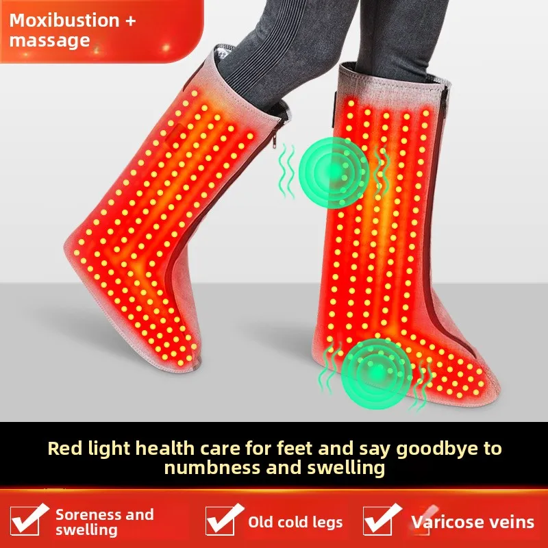 Red Light Massage Hot Compress Leg Protection Boots,Moxibustion Care for Varicose Veins Electric Massage Ankle Protection Warmth