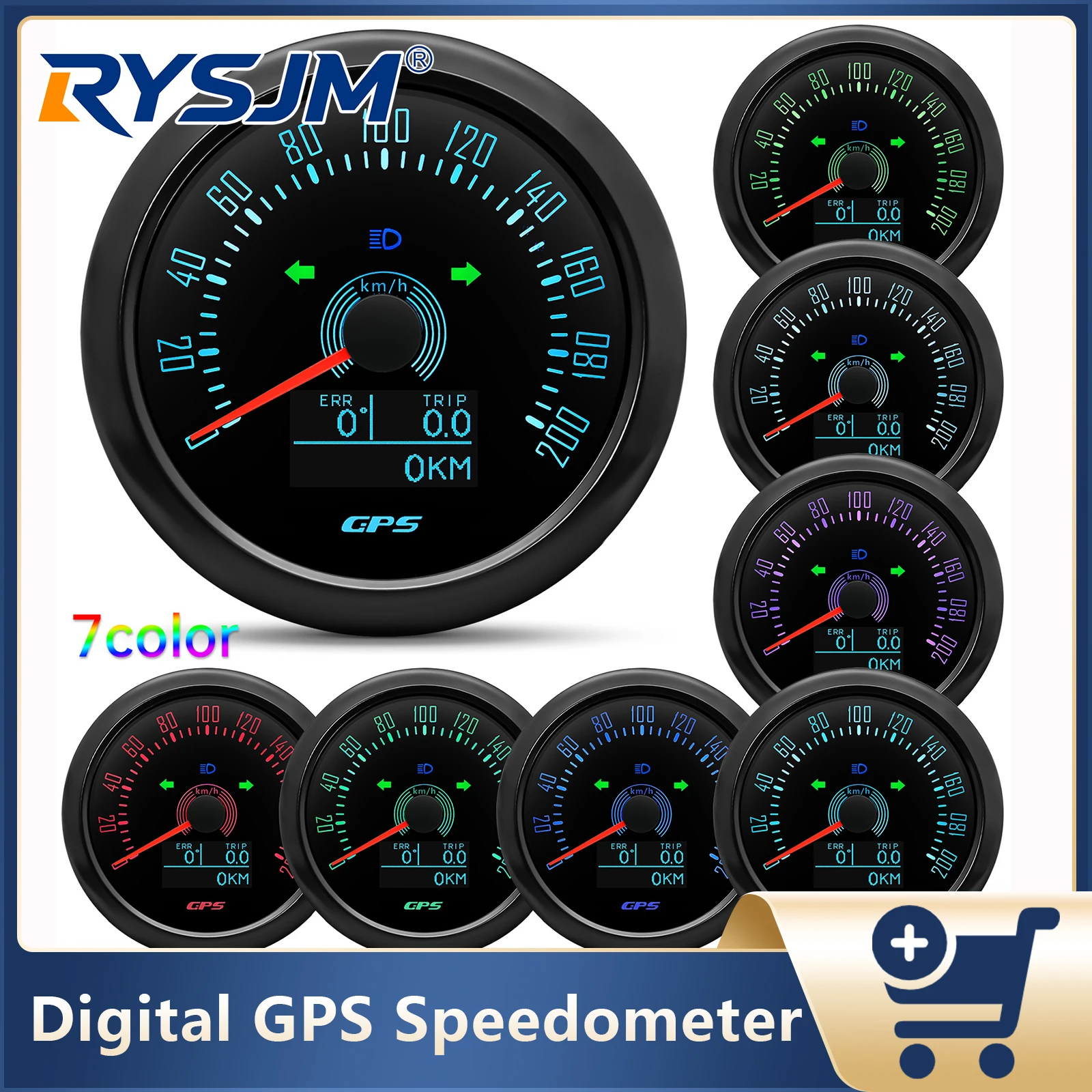 

7 Color Backlight GPS Speedometer With GPS Antenna 0-160MPH/0-200KMH 85MM Speed Gauge Instrument For Car Marine Boat 12V 24V