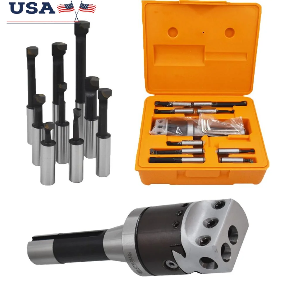 2In Carbide Boring Bar Set R8 Shank Milling Machine Accessories Head Size 2In Cross Hole Dia 1/2In Maximum Offset 5/8In High