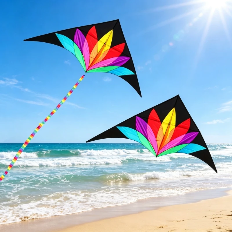 2m Rainbow delta kite with 10m tails flying line kites factory delta kite windsocks kite surfing drachen cometa linha de pipa