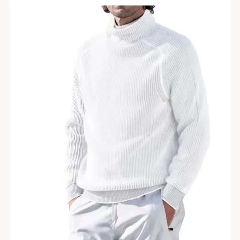 

New Men's Turtleneck Sweatshirt Long Sleeve Pullovers Men Solid Rib Casual Thin Clothing Spring Autumn Corduroy Male Tees Top