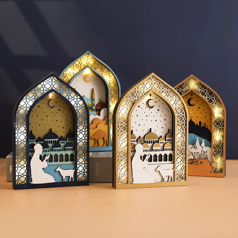 

Ramadan Wooden Moon Mosque Night Light Table Ornament EID Mubarak Party Light 2025 Islam Muslim Home Decoration Eid Al Adha Gift