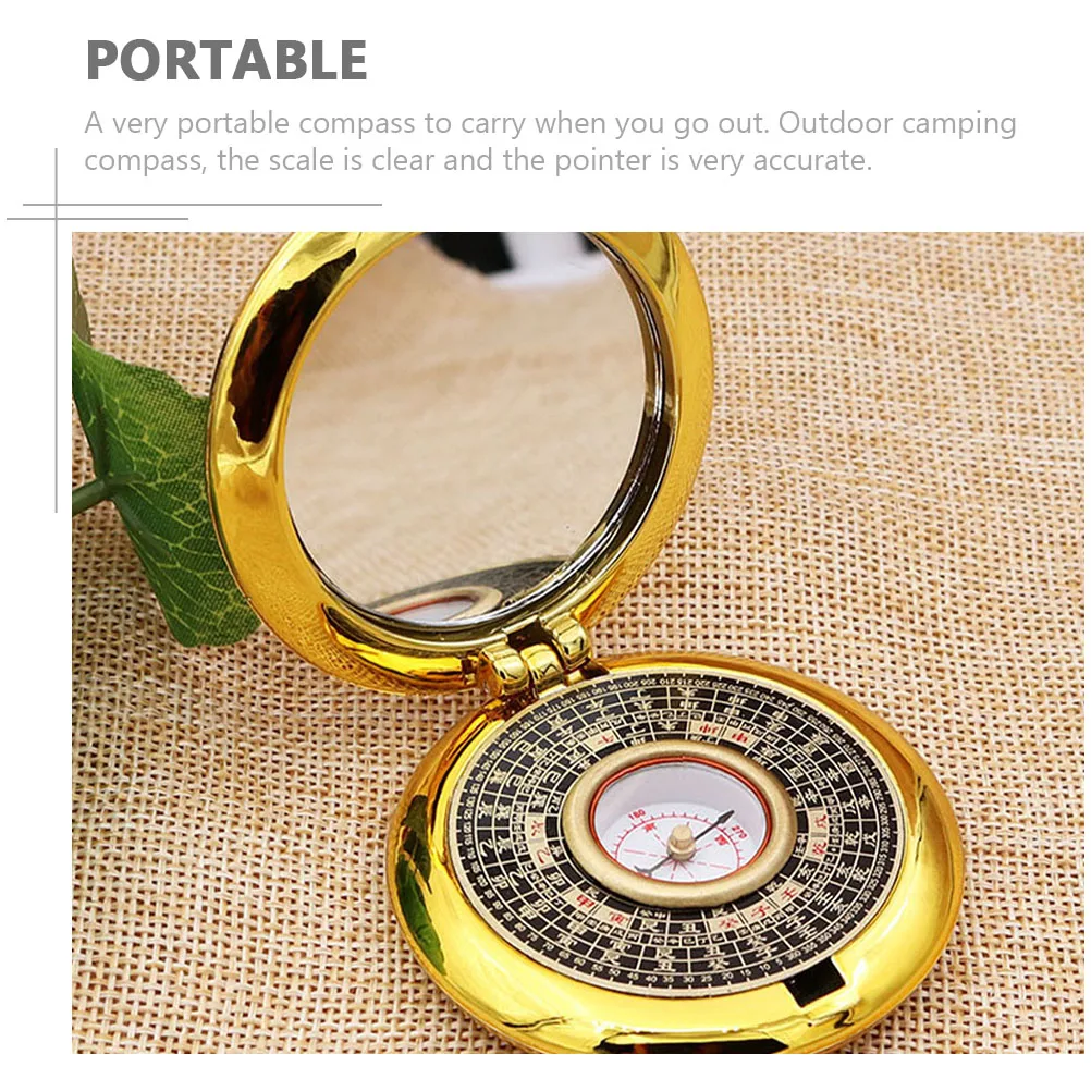 

Multi-functional Chinese Compass Survival Round-shaped Golden Flipping Cover Camping Travel Outdoor Portable Hiking Mirror