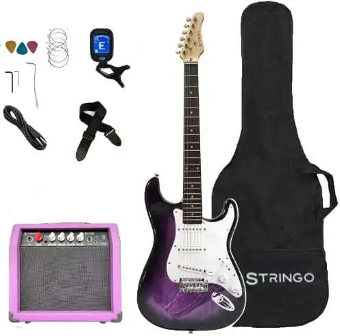 Guitar Beginner Kit Full Size 39 Inch Set Includes Tremolo Guitar, 20W Amplifier 3 Picks, Shoulder Strap, Tuner,