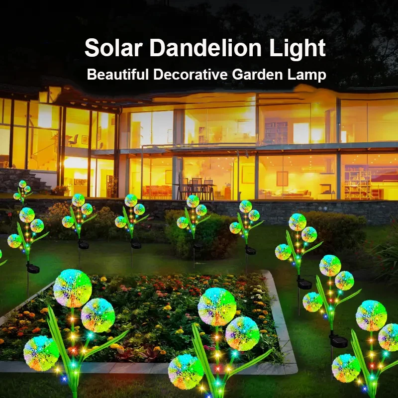 

1/2PC Solar Dandelion Light Outdoor Led Artificial Scallion Ball Flower Lawn Lamp For Garden Courtyard Christmas Decoration