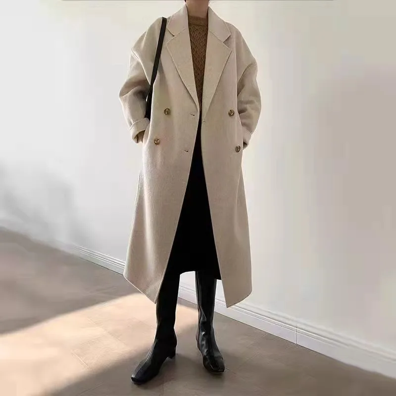 Dark American Double-sided Cashmere Coat Lazy Wind Double-sided Woolen Coat Loose Long Section Fashion Solid Coat For Women Ins