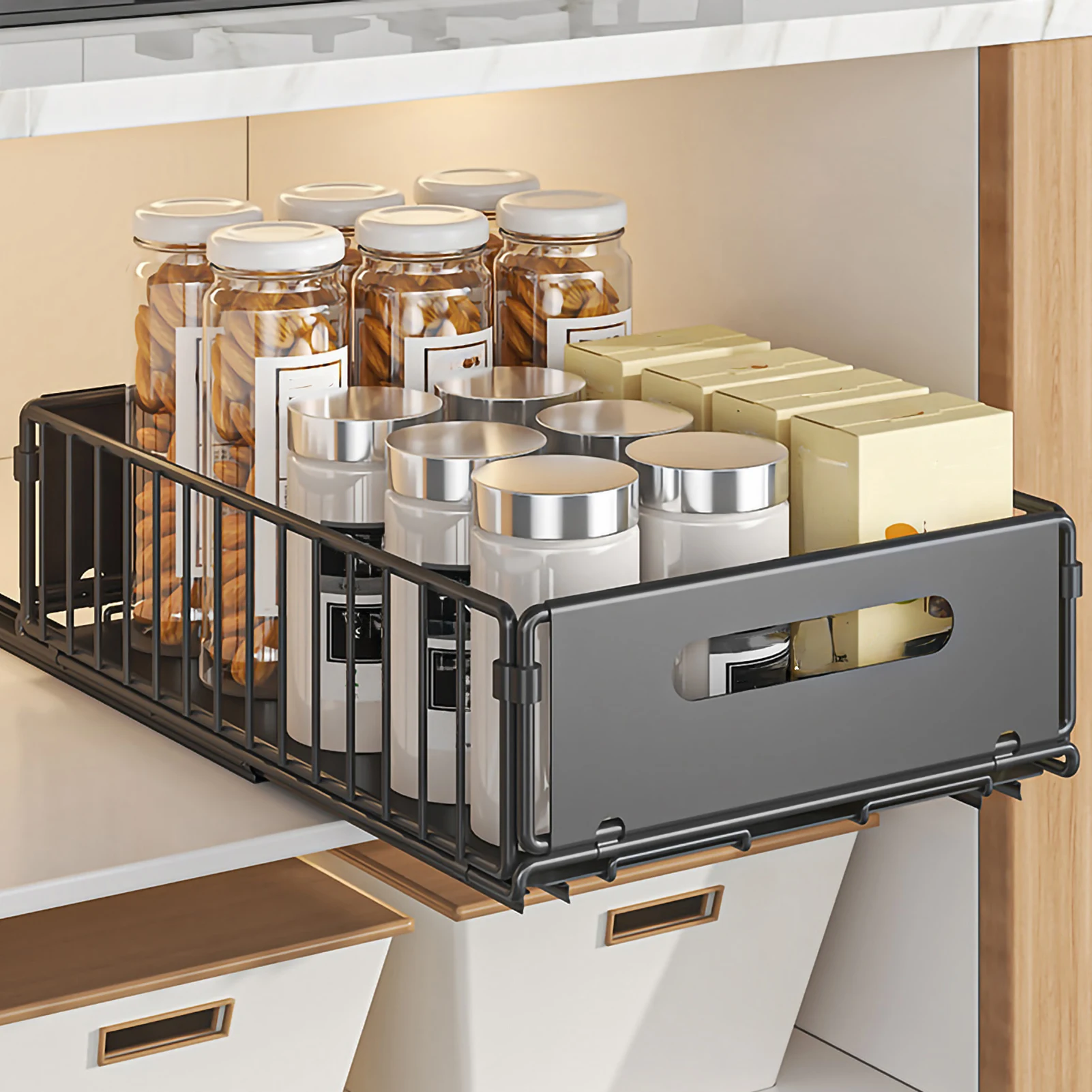 Kitchen Storage Rack Pull Out Cabinet Organizer Slide Drawer Storage Tray Seasoning Bottle Spice Storage Rack Kitchen Organizer