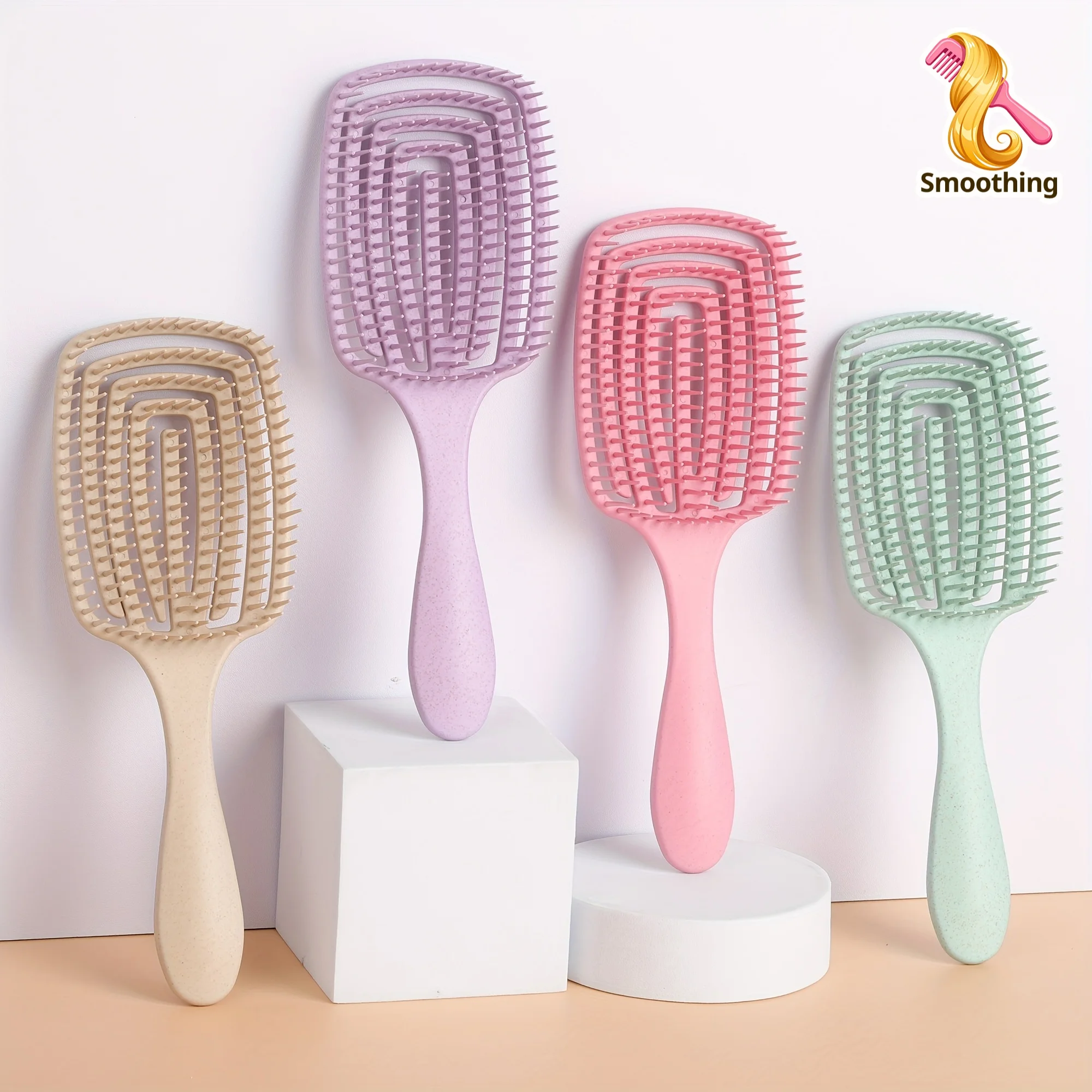 

Single sided square hair comb, suitable for both dry and wet use, with soft bristles to untie knots and scalp massage function