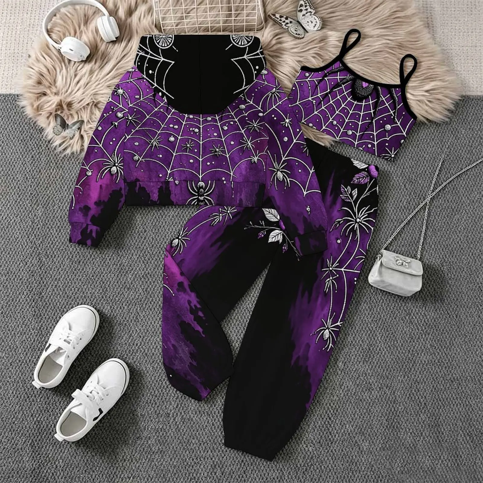 Fashion Coat All Hallows' Day Vest Daily Pants Children's Jogging Pants Casual Pants Autumn Winter Girls' Printed Three Piece