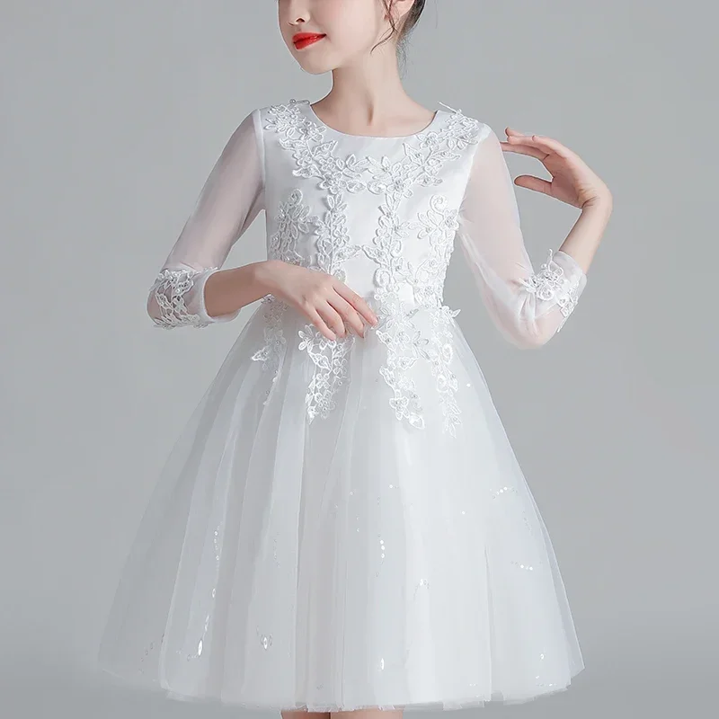 

Kids Dresses For Girls Wedding Party Frock Flower Princess Summer Children's Tutu Mesh Sleeve Short Dress
