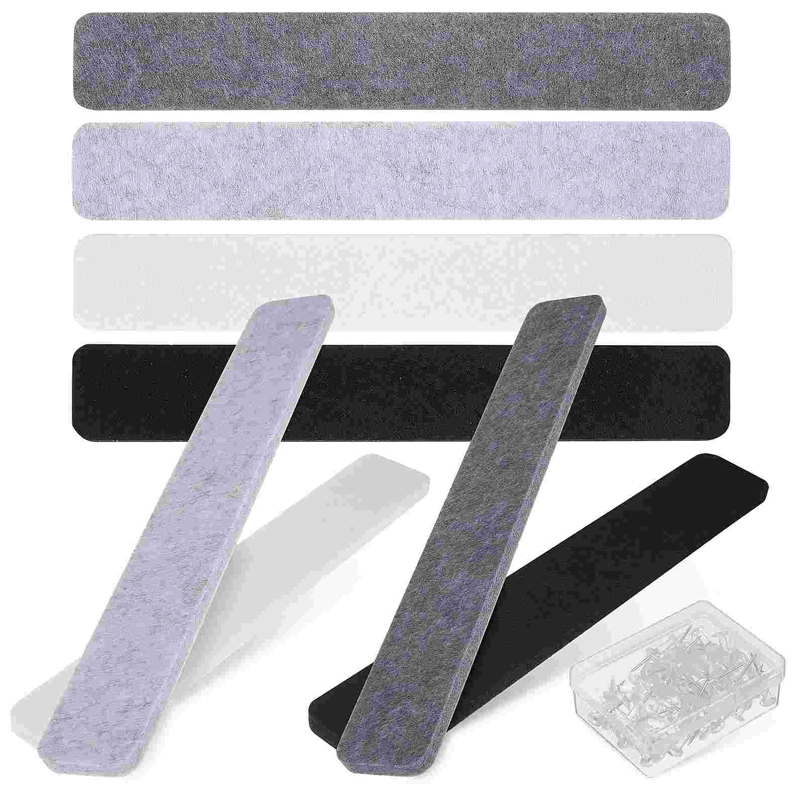 8 Pcs Bulletin Board Felt Self adhesive Strip Silver White 2 Dark Gray 2 Black 50 Transparent Push Home Office Classroom