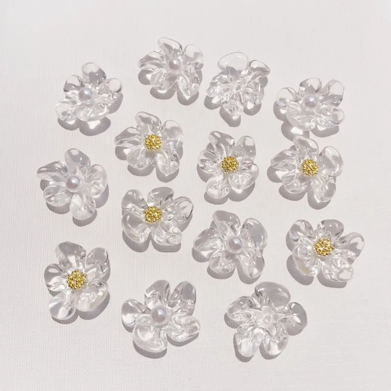 20pcs Acrylic Transparent Flower Petal Flat Back Resin Cabochons Diy Phone Case Hair Clip Jewelry Decoration Crafts Accessories