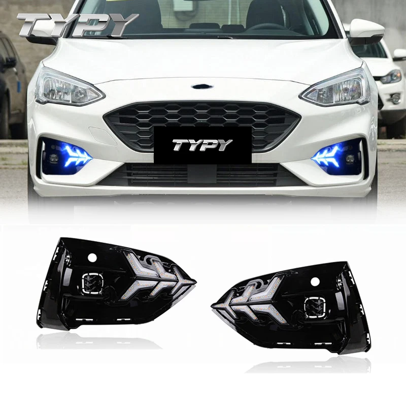 

Car Modified LED DRL Daytime Running Light With Yellow Turning Signal Fog Lamp For Ford Focus ST Line 2018-2019