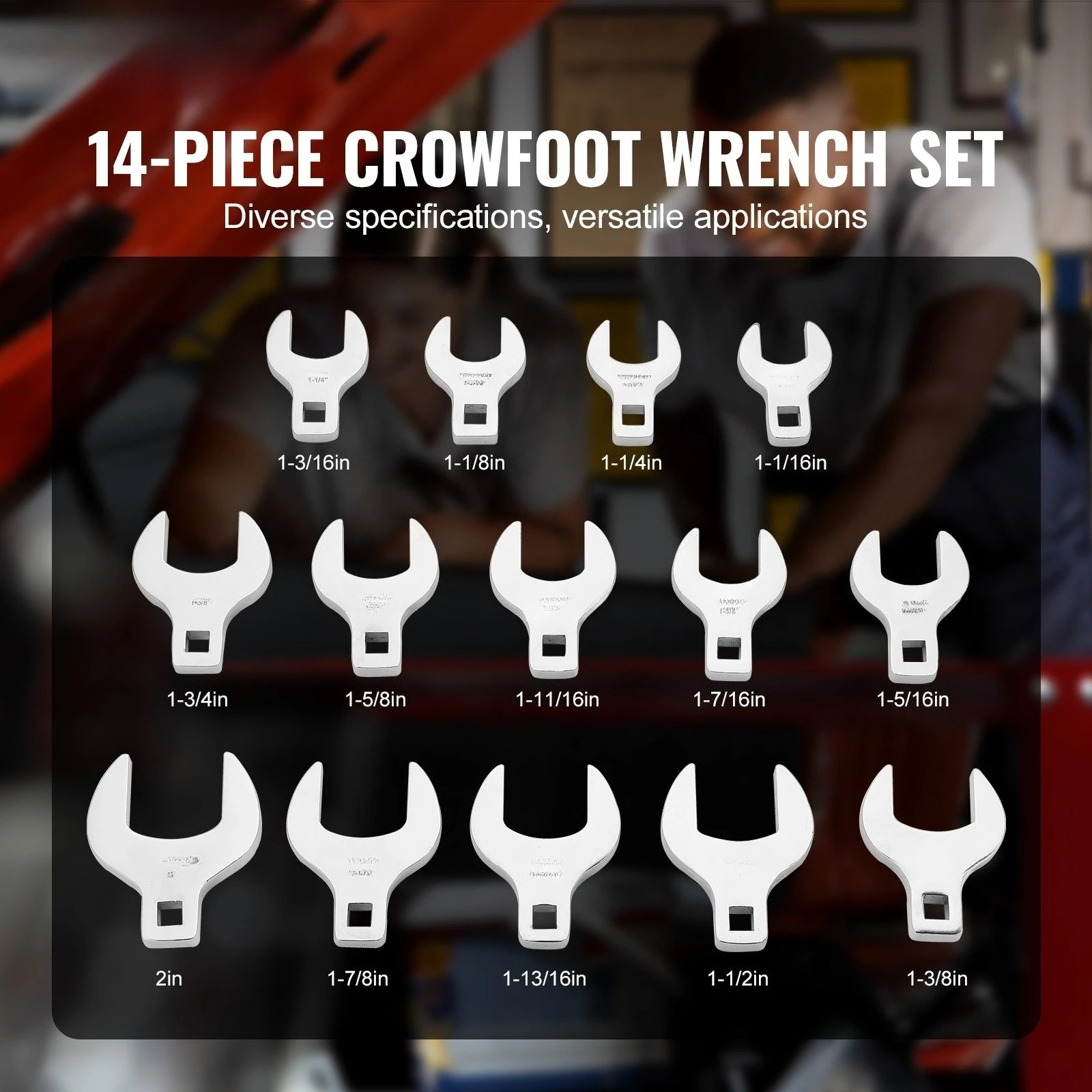 

Crowfoot Wrench Set, 1/2" Drive 14-Piece SAE (1-1/16" - 2") Crows Foot Wrench Set with Storage Tray, 40CR Material with Laser