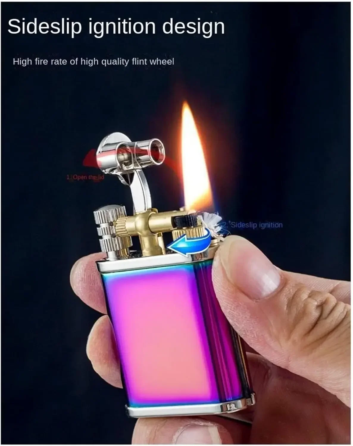 Metal Brass Kerosene Open Flame Windproof Lighter, Retro Old-fashioned Grinding Wheel Ignition, Suitable For Collection