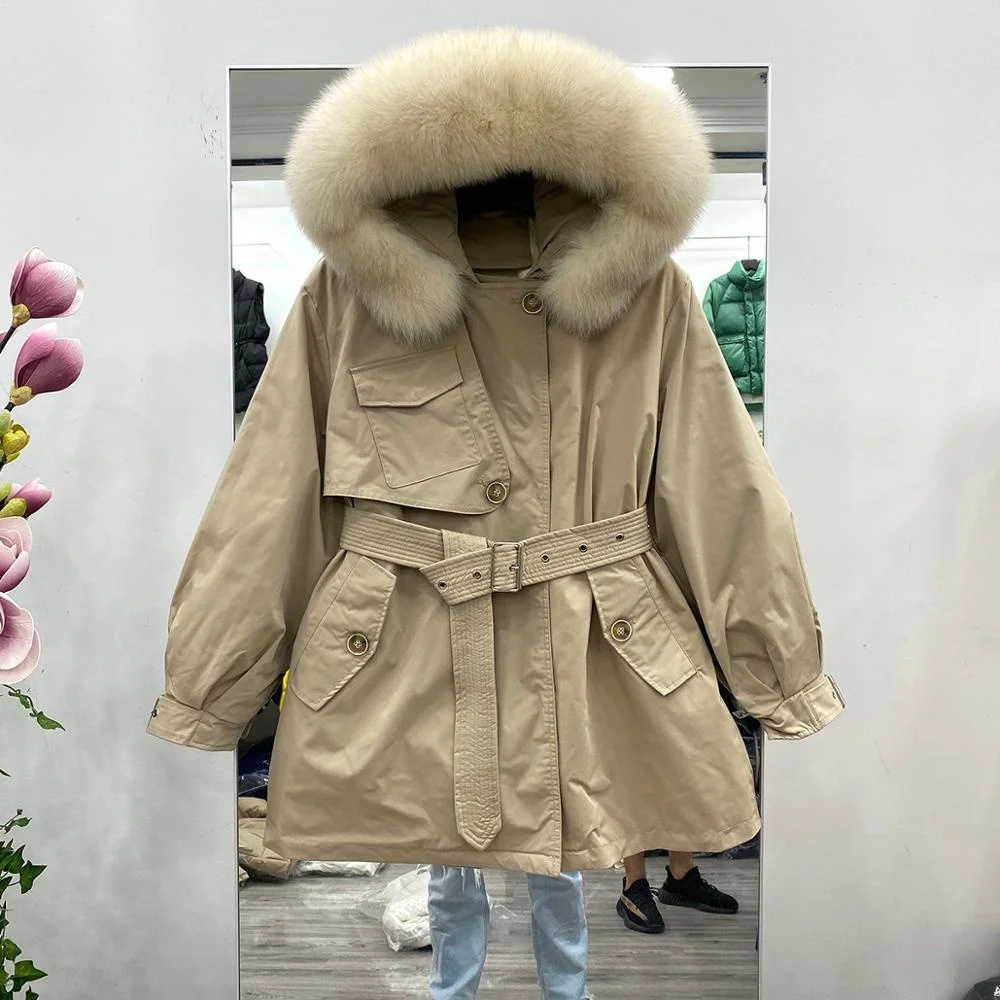 

Real Fox Fur Collar 2023 New Big Down Parka Winter Jacket Women 90% White Duck Down Jacket Thick Hooded Belt Female Snow Outwear