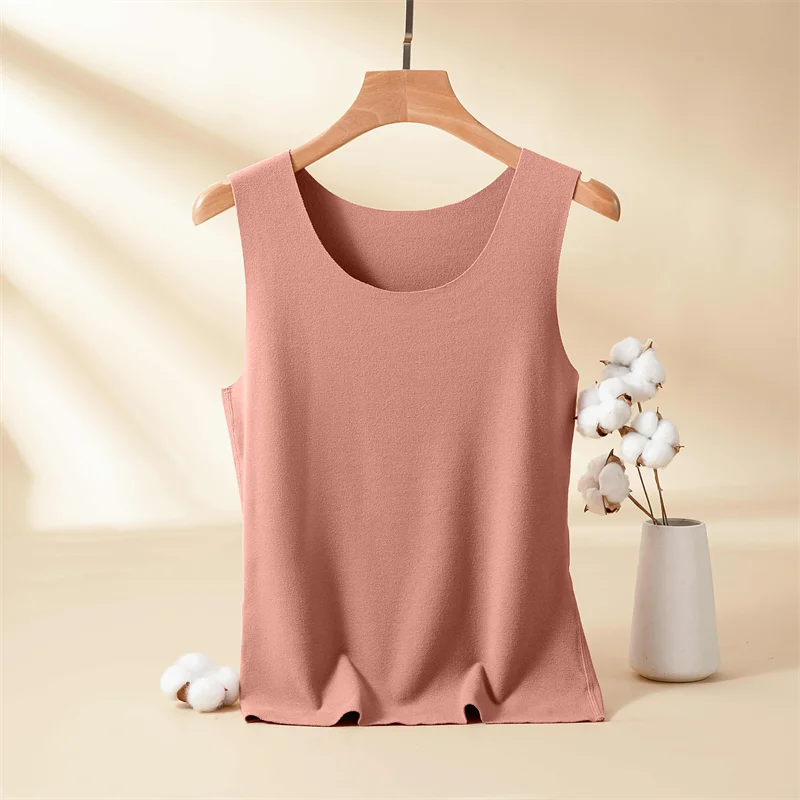 Thickened round Neck Warm Vest Women's Invisible Inner Wear Fleece Lined Dervo Autumn Winter  Color Commute Style Base S...