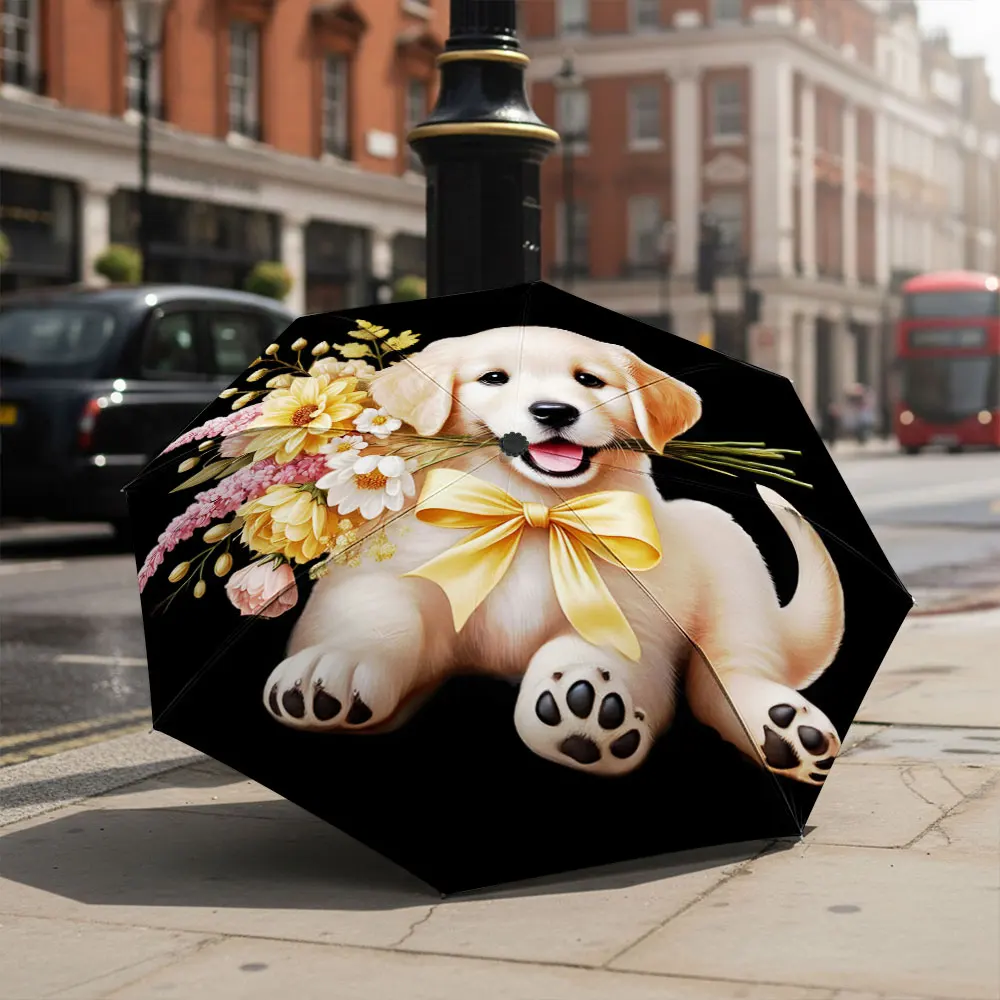 1P C Cute Puppy Design Umbrella Brightens the Day Print 8 Iron Ribs Folding Umbrella Auto-Open Fashion Sunshade