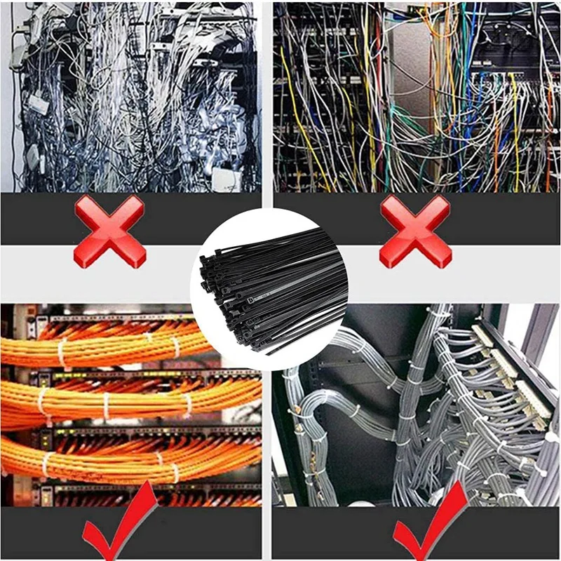 أربطة كابل بورك، عبوة سوداء مكونة من 300 مم × 7.6 مم مقاومة للأشعة فوق البنفسجية مع قوة الشد 75 كجم، مقاومة للحرارة، متينة
