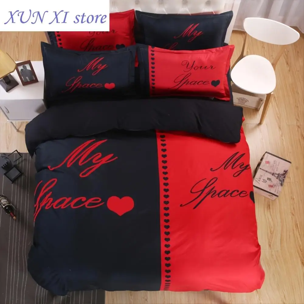 

New Bedding Set Cover Set Couples Gifts for Men Women Black and Red Duvet Cover Bed Sets for Couple Bedroom Decor